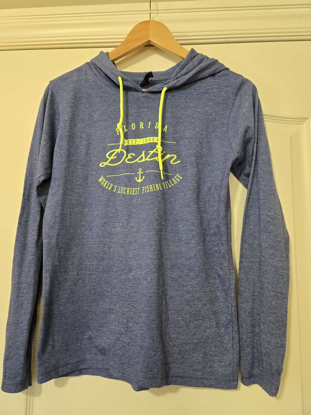 Anvil Women's V-Neck Hoodie - Blue with Neon Yellow Accents